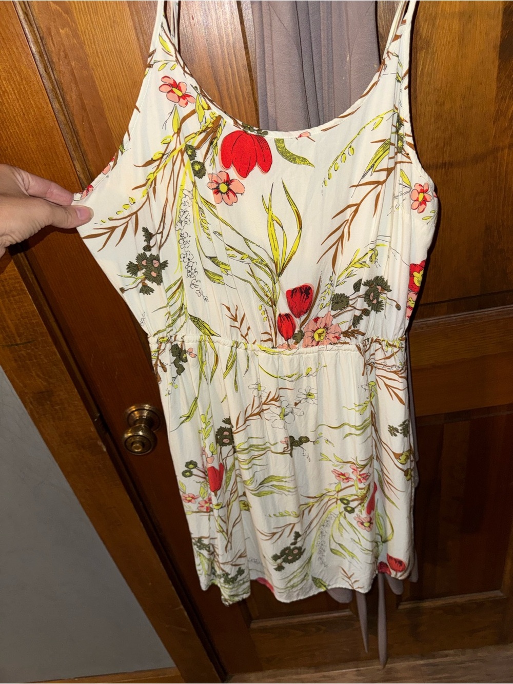 Old Navy Cream Floral Mini Dress with Red & Green Accents